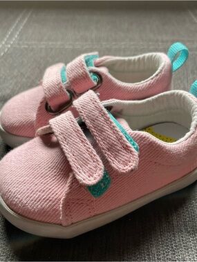 Ten Little First Walker Pink Canvas Sneakers with Teal Accent